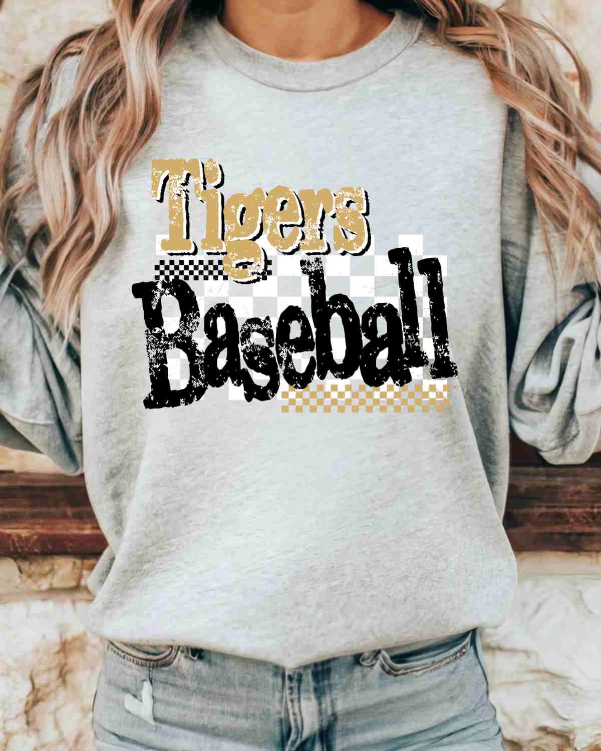 Tigers Baseball Checkered Grunge DTF Transfer - Rustic Grace Heat Transfer Company