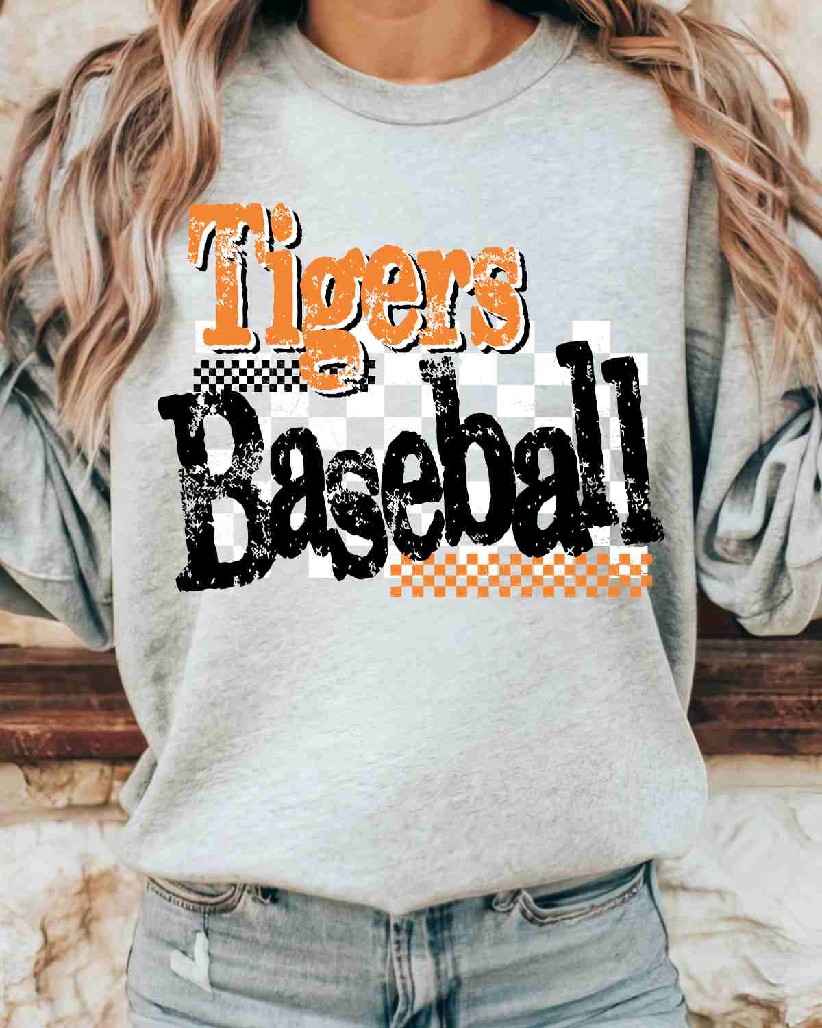 Tigers Baseball Checkered Grunge DTF Transfer - Rustic Grace Heat Transfer Company