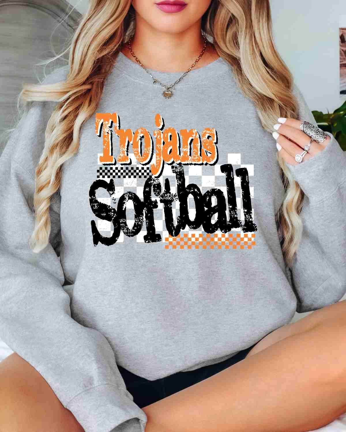 Trojans Softball Checkered Grunge DTF Transfer