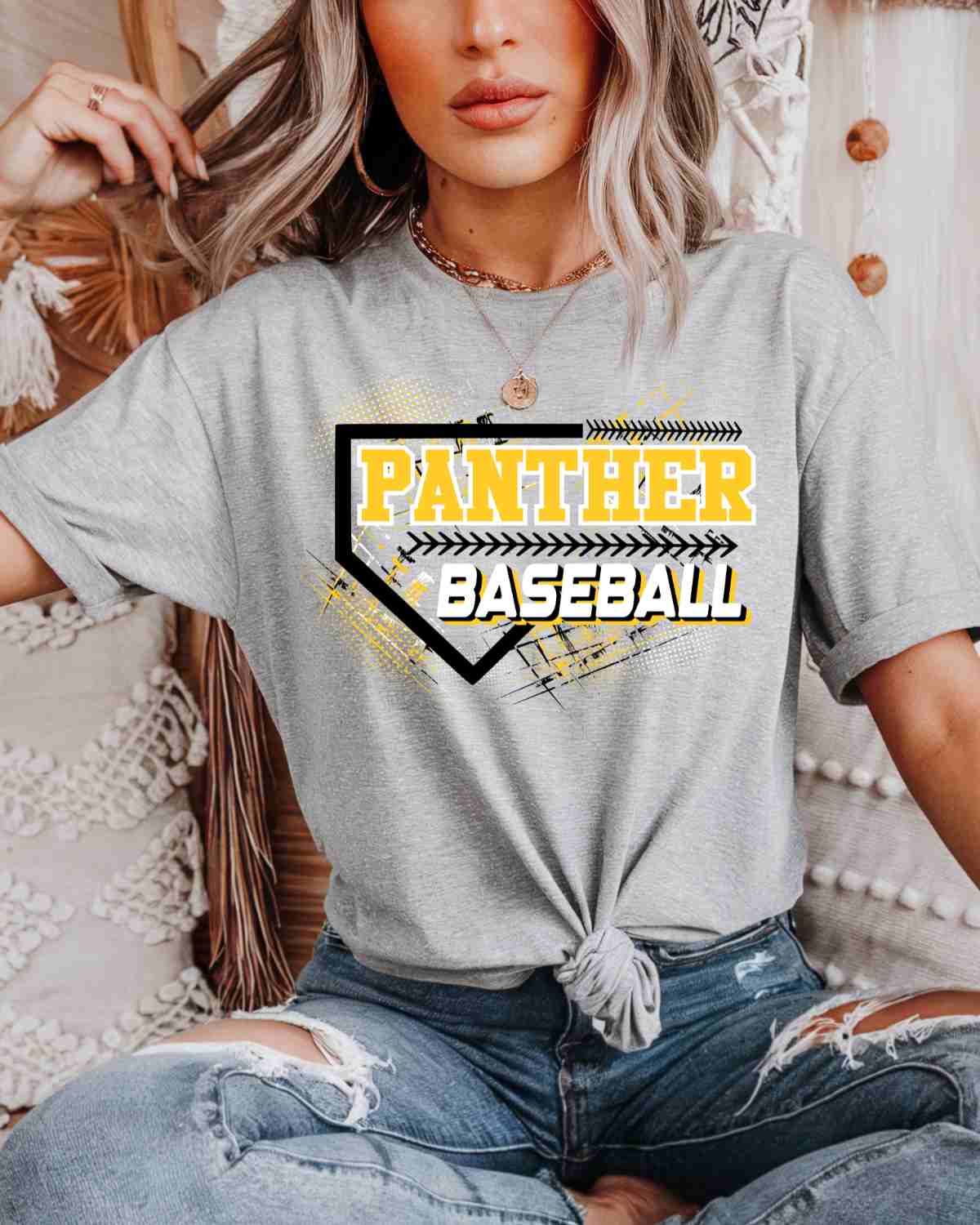 Panther Baseball Grunge Plate DTF Transfer