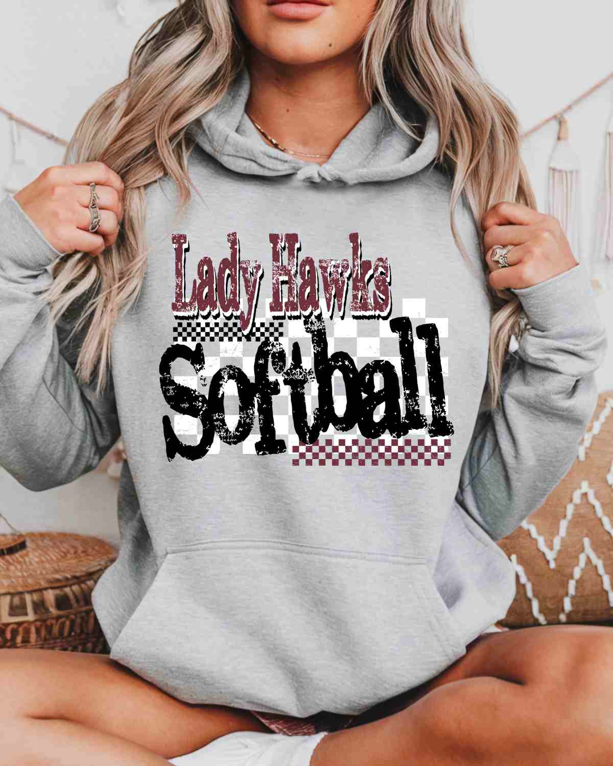 Lady Hawks Softball Checkered Grunge DTF Transfer