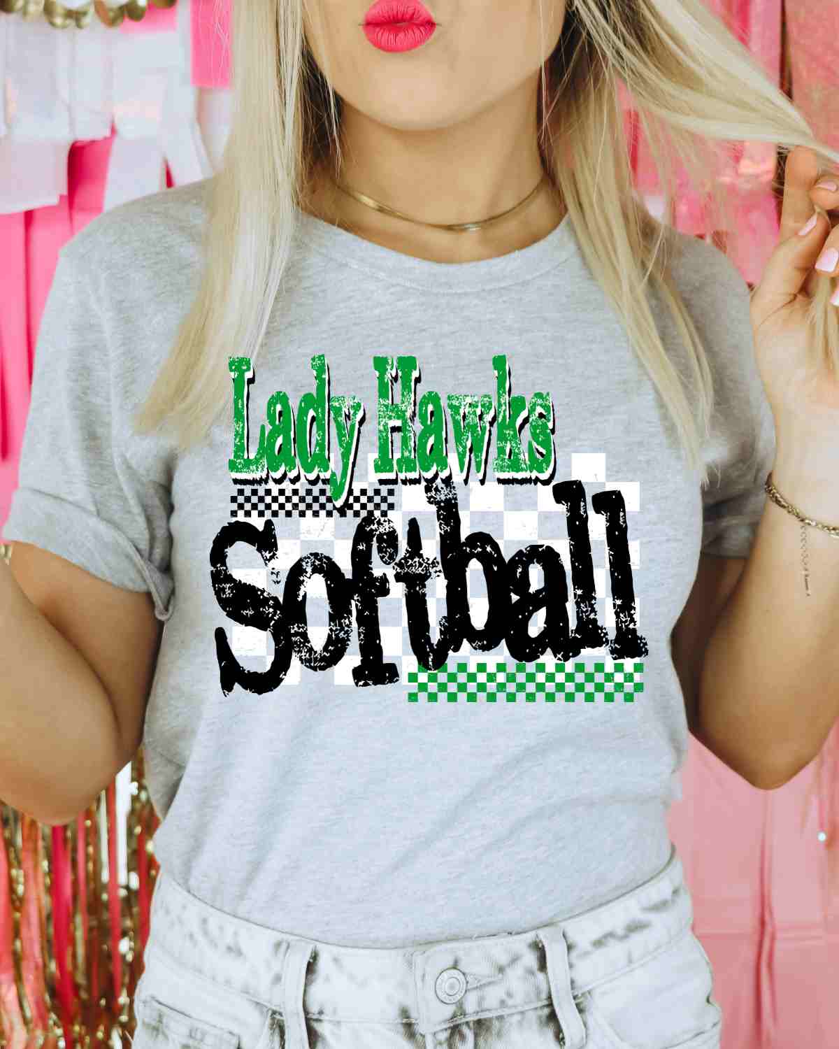 Lady Hawks Softball Checkered Grunge DTF Transfer