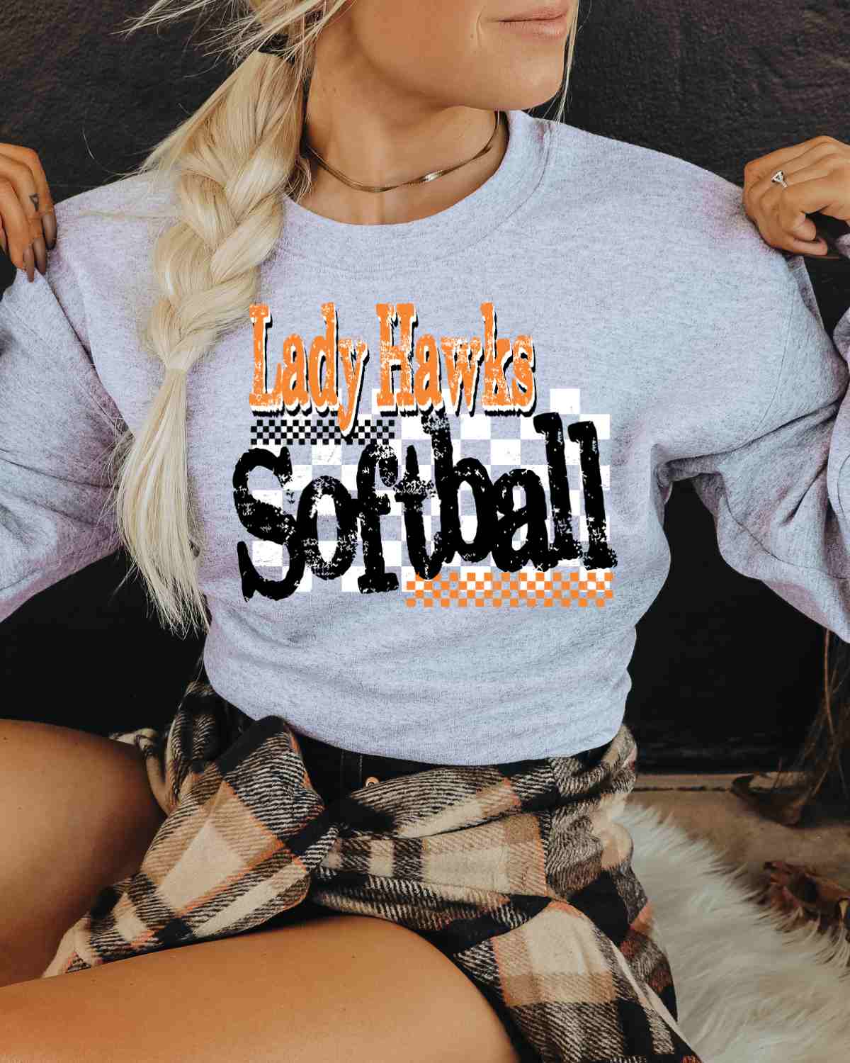 Lady Hawks Softball Checkered Grunge DTF Transfer