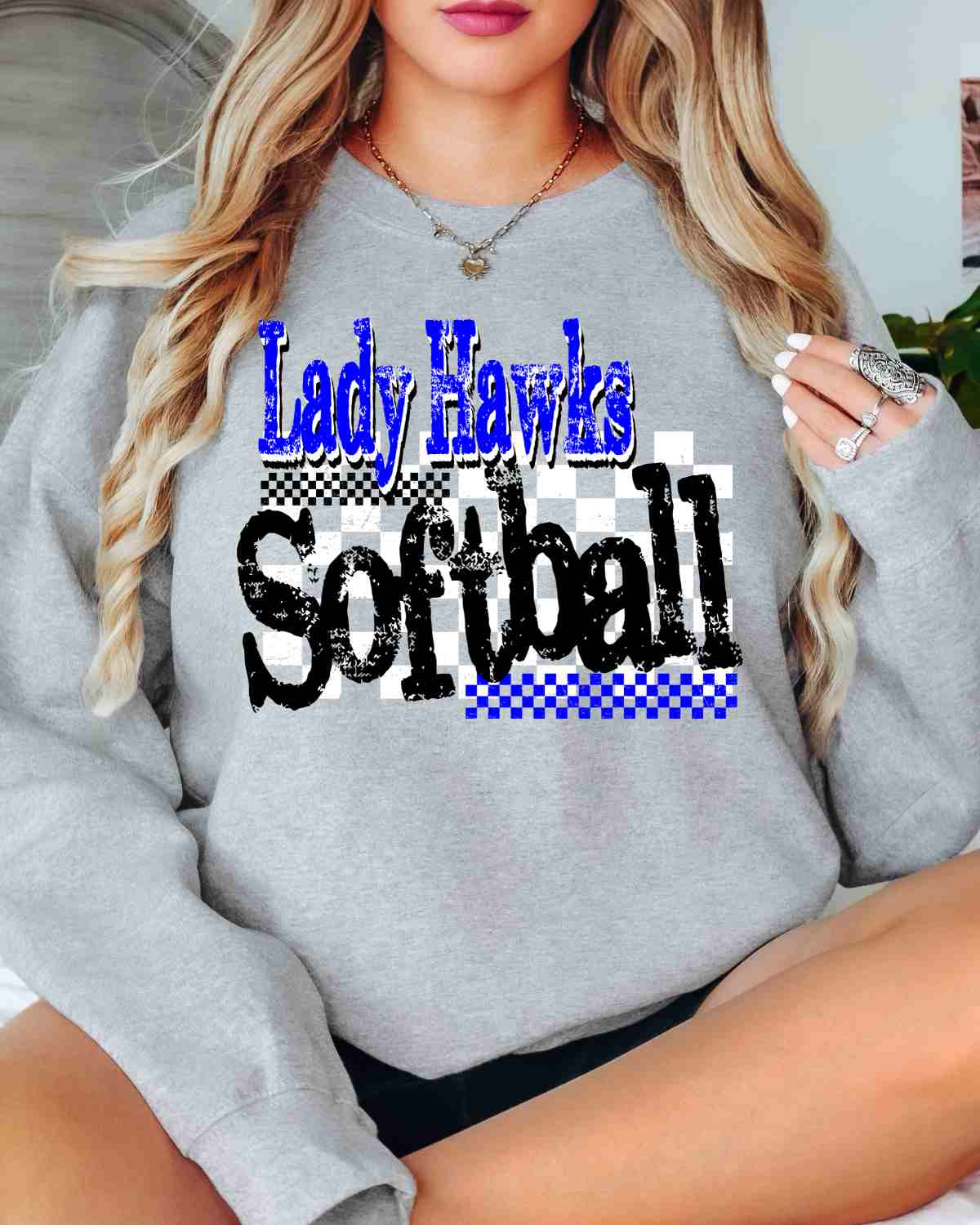 Lady Hawks Softball Checkered Grunge DTF Transfer