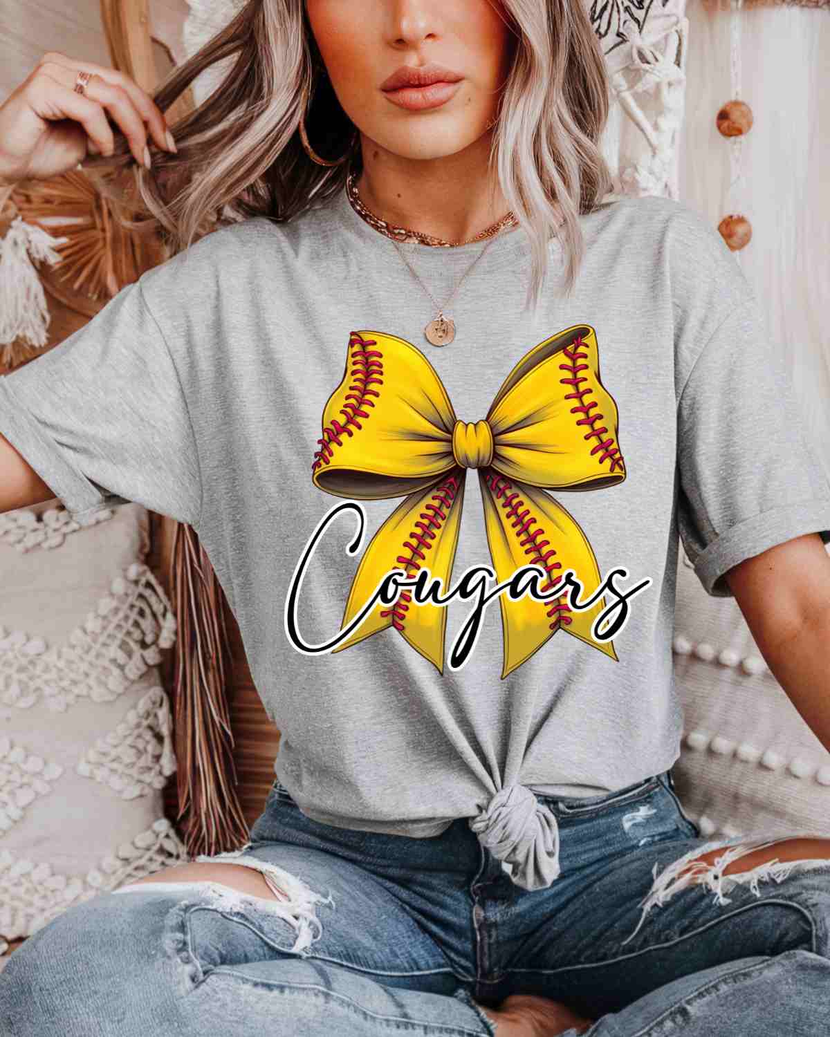 Cougars Softball Coquette Bow DTF Transfer