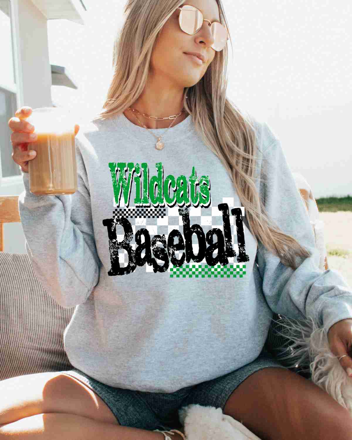 Wildcats Baseball Checkered Grunge DTF Transfer - Rustic Grace Heat Transfer Company