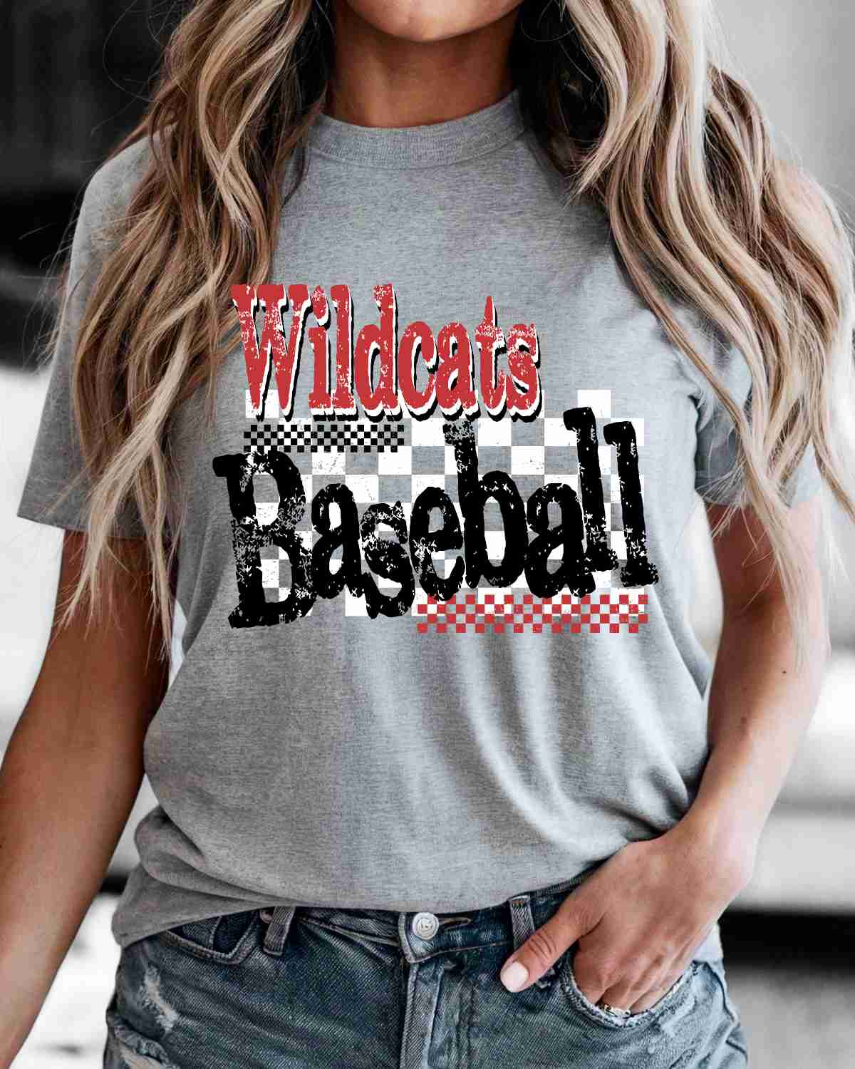 Wildcats Baseball Checkered Grunge DTF Transfer - Rustic Grace Heat Transfer Company