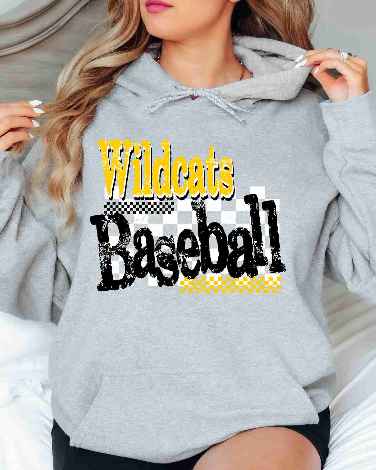 Wildcats Baseball Checkered Grunge DTF Transfer - Rustic Grace Heat Transfer Company