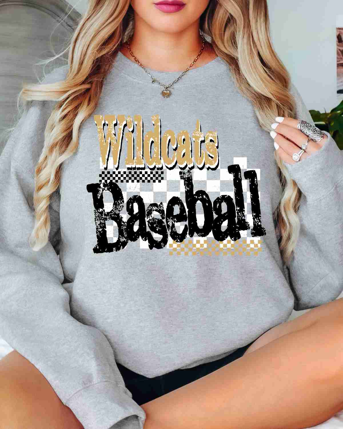 Wildcats Baseball Checkered Grunge DTF Transfer - Rustic Grace Heat Transfer Company