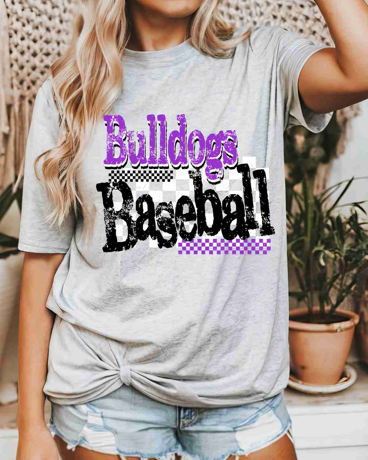 Bulldogs Baseball Checkered Grunge DTF Transfer