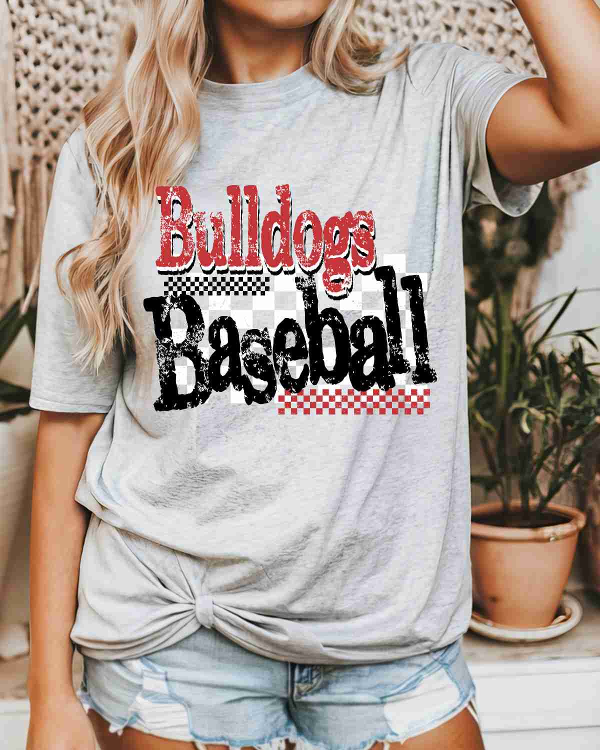 Bulldogs Baseball Checkered Grunge DTF Transfer