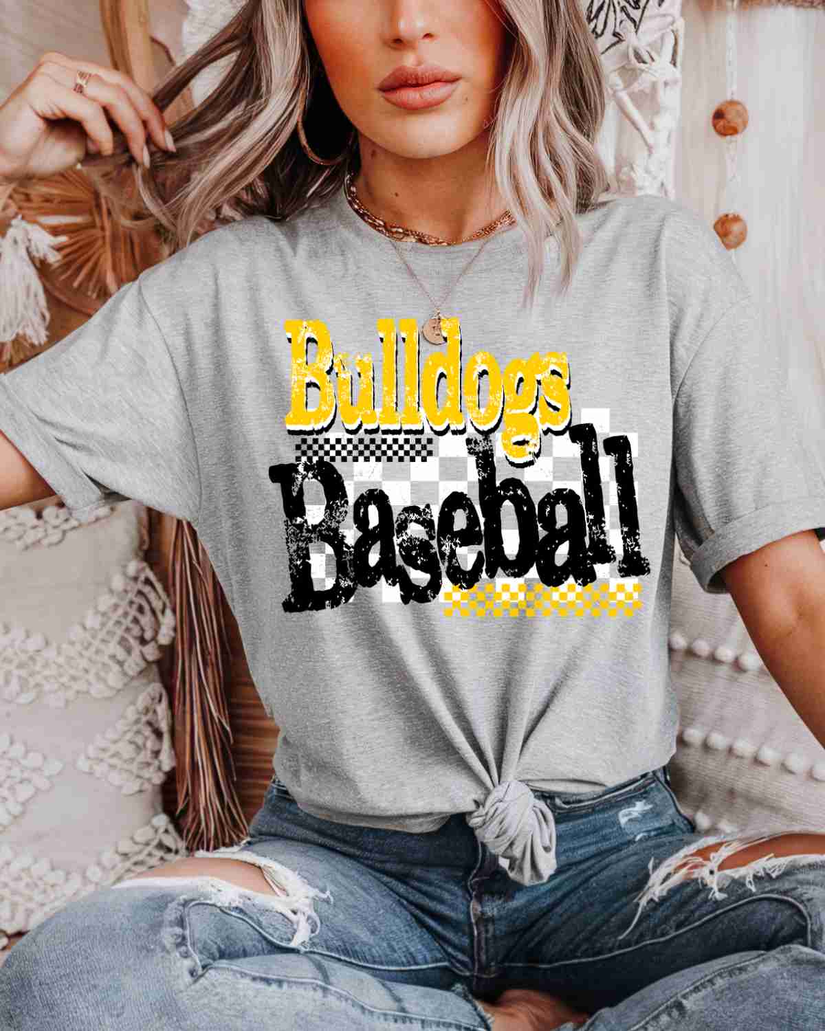 Bulldogs Baseball Checkered Grunge DTF Transfer