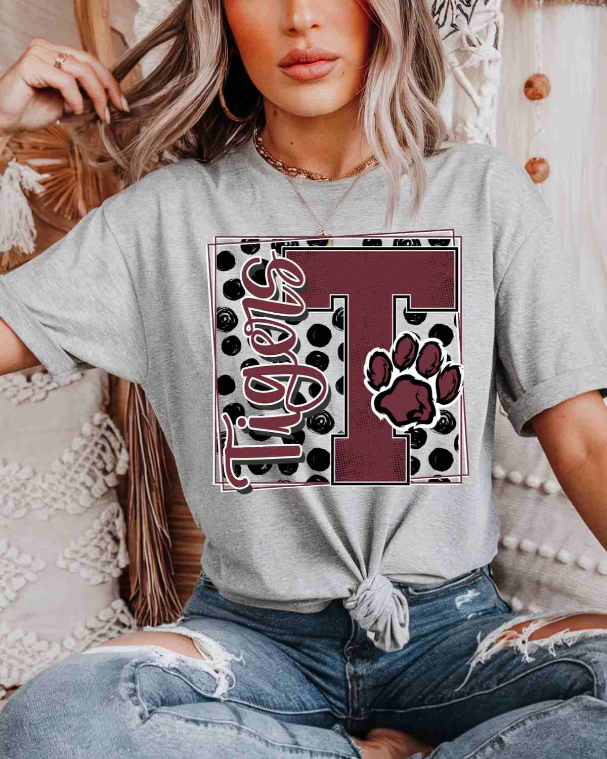 Tigers Square Polka Dot DTF Transfer - Rustic Grace Heat Transfer Company