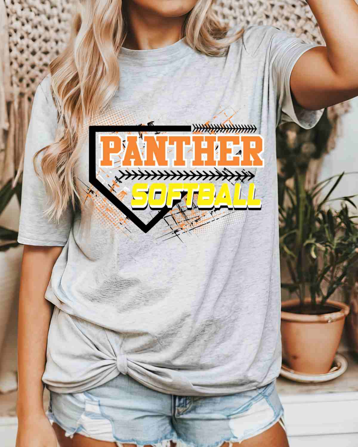 Panthers Softball Home Plate Grunge DTF Transfer - Rustic Grace Heat Transfer Company