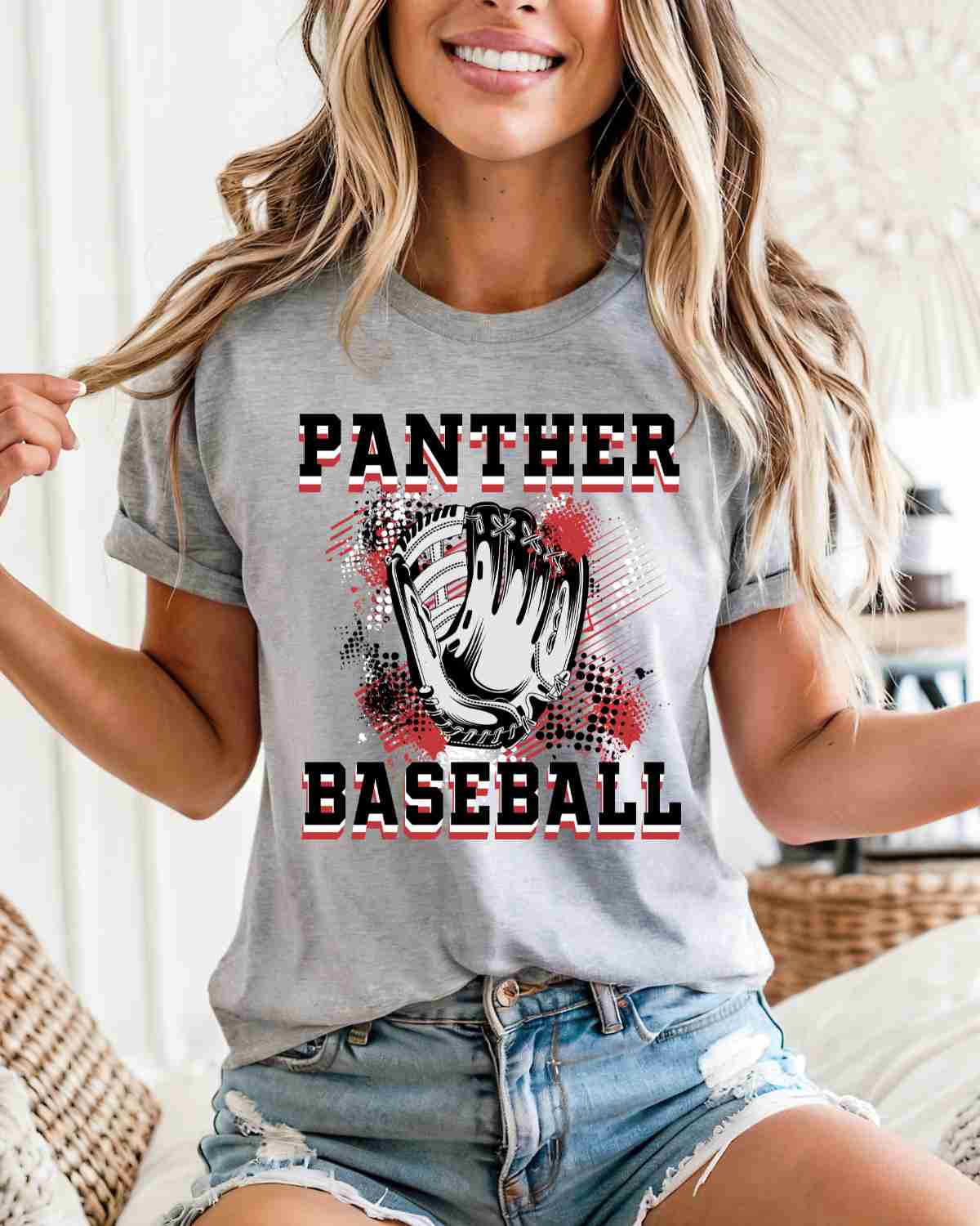 Panthers Baseball Grunge Glove DTF Transfer - Rustic Grace Heat Transfer Company