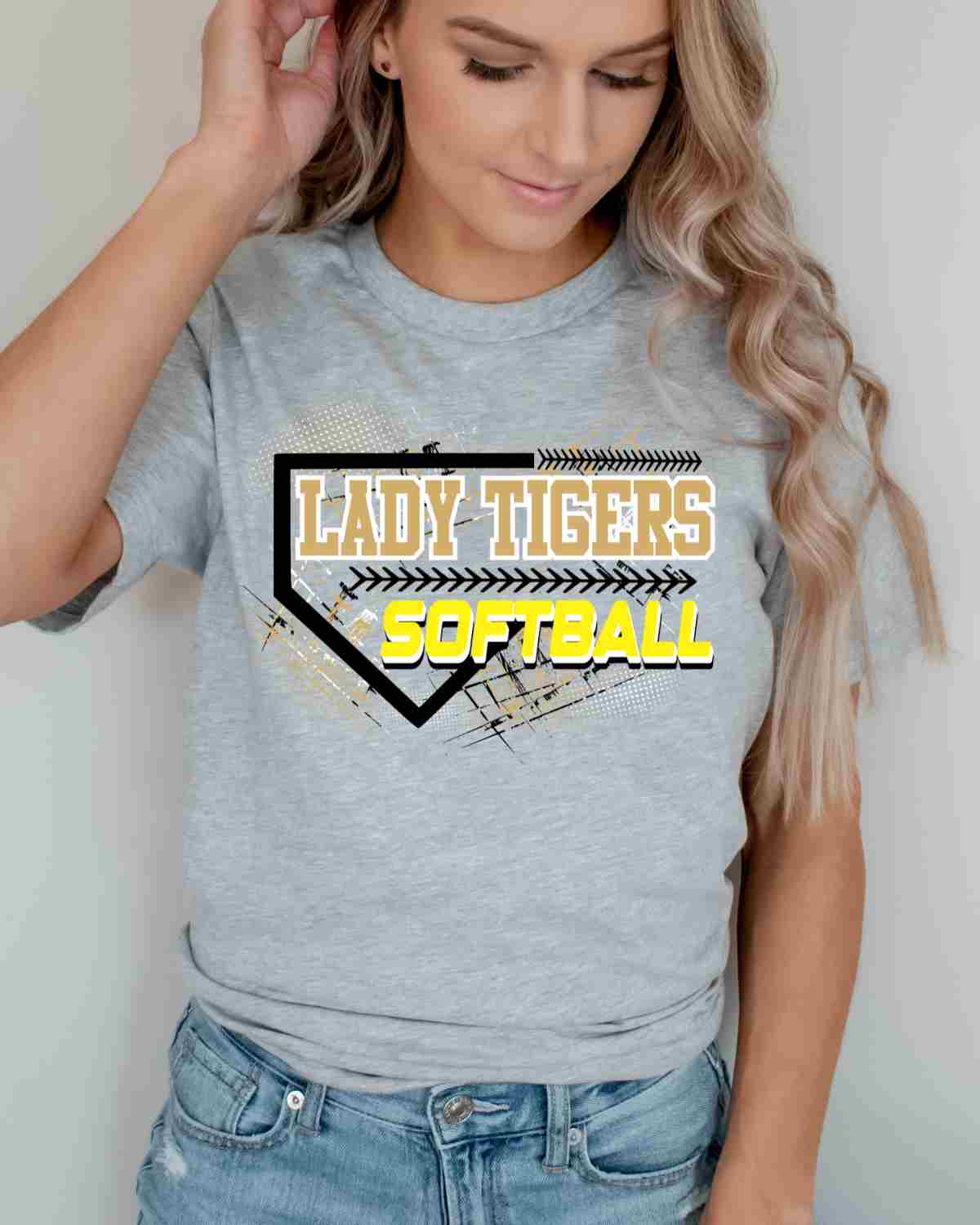 Lady Tigers Softball Home Plate Grunge DTF Transfer - Rustic Grace Heat Transfer Company