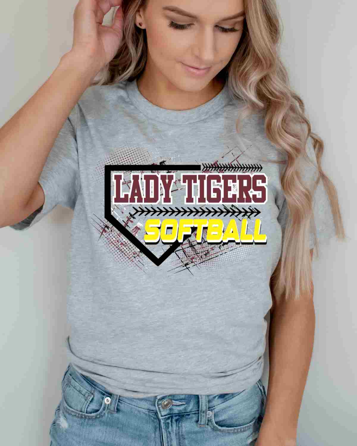 Lady Tigers Softball Home Plate Grunge DTF Transfer - Rustic Grace Heat Transfer Company
