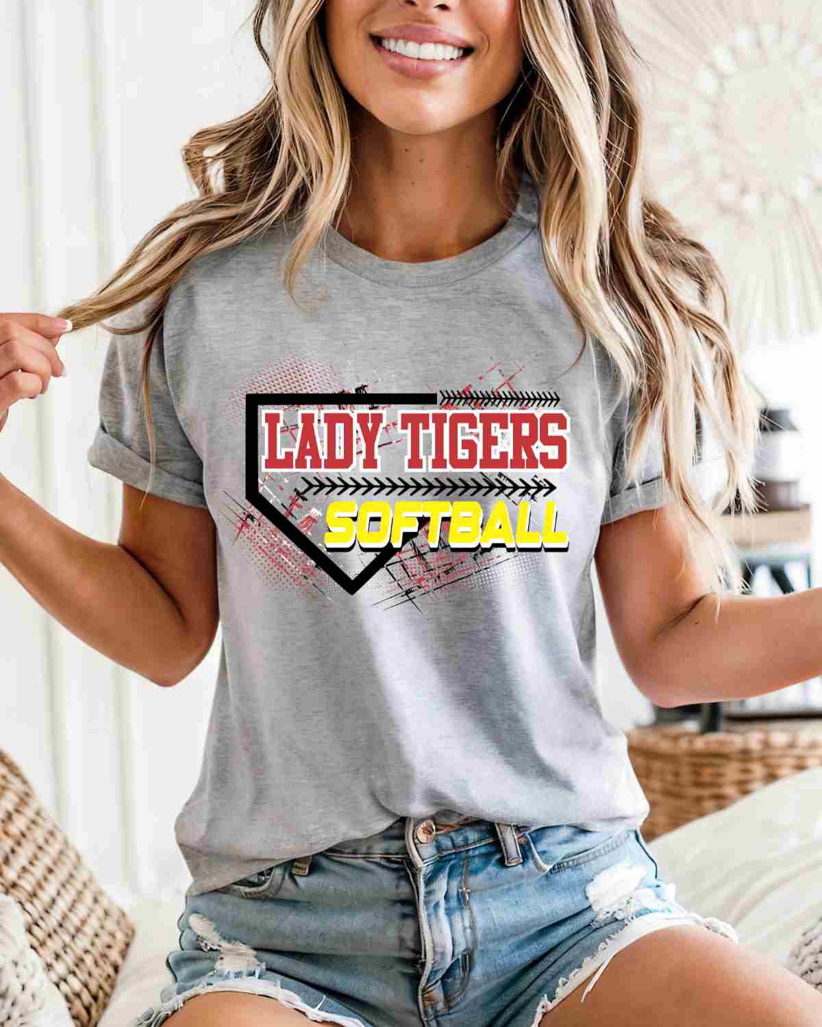 Lady Tigers Softball Home Plate Grunge DTF Transfer - Rustic Grace Heat Transfer Company