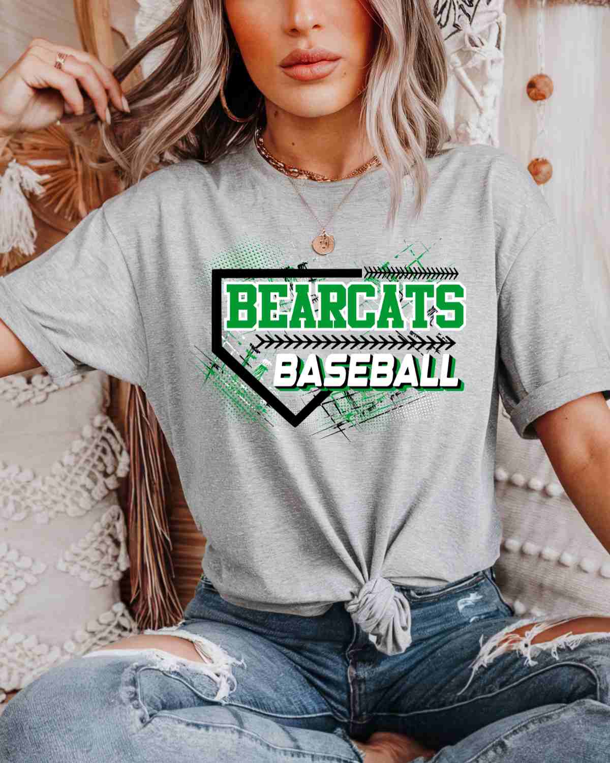 Bearcats Baseball Home Plate Grunge DTF Transfer - Rustic Grace Heat Transfer Company