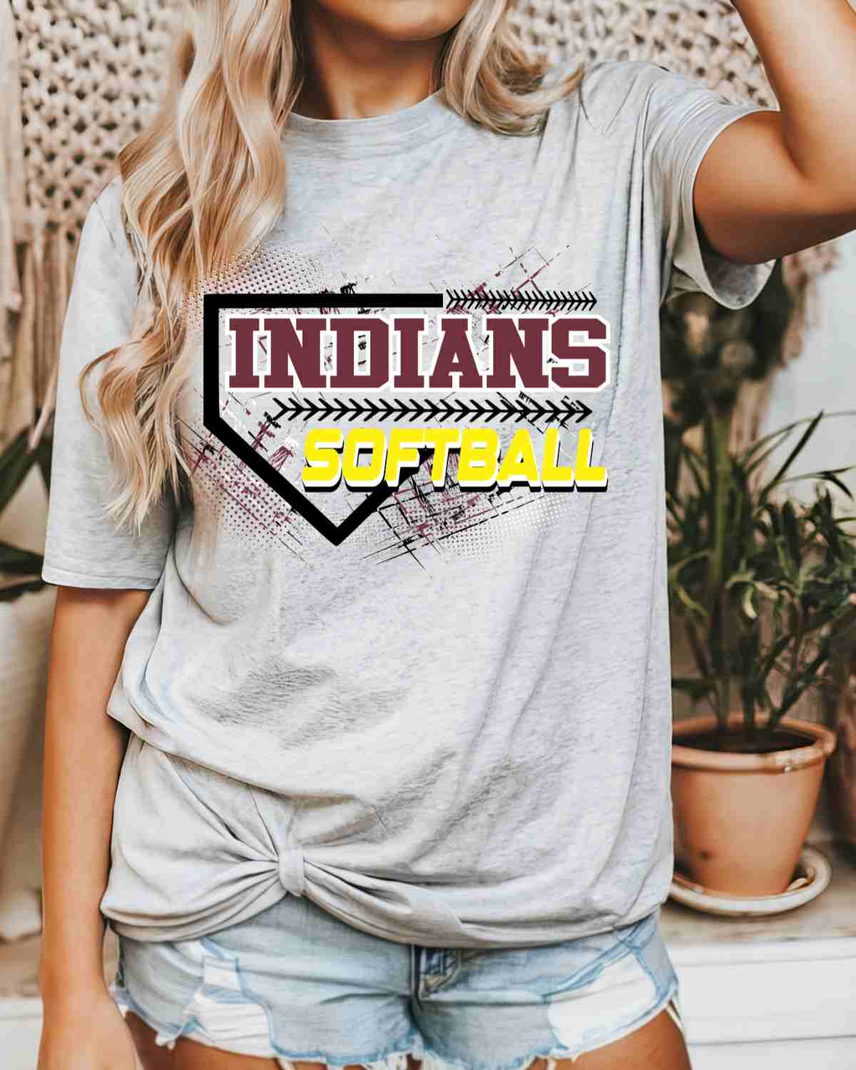 Indians Softball Home Plate Grunge DTF Transfer - Rustic Grace Heat Transfer Company