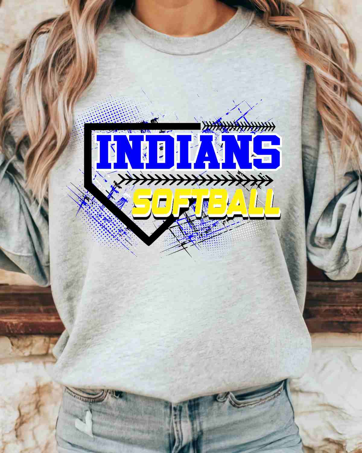 Indians Softball Home Plate Grunge DTF Transfer - Rustic Grace Heat Transfer Company