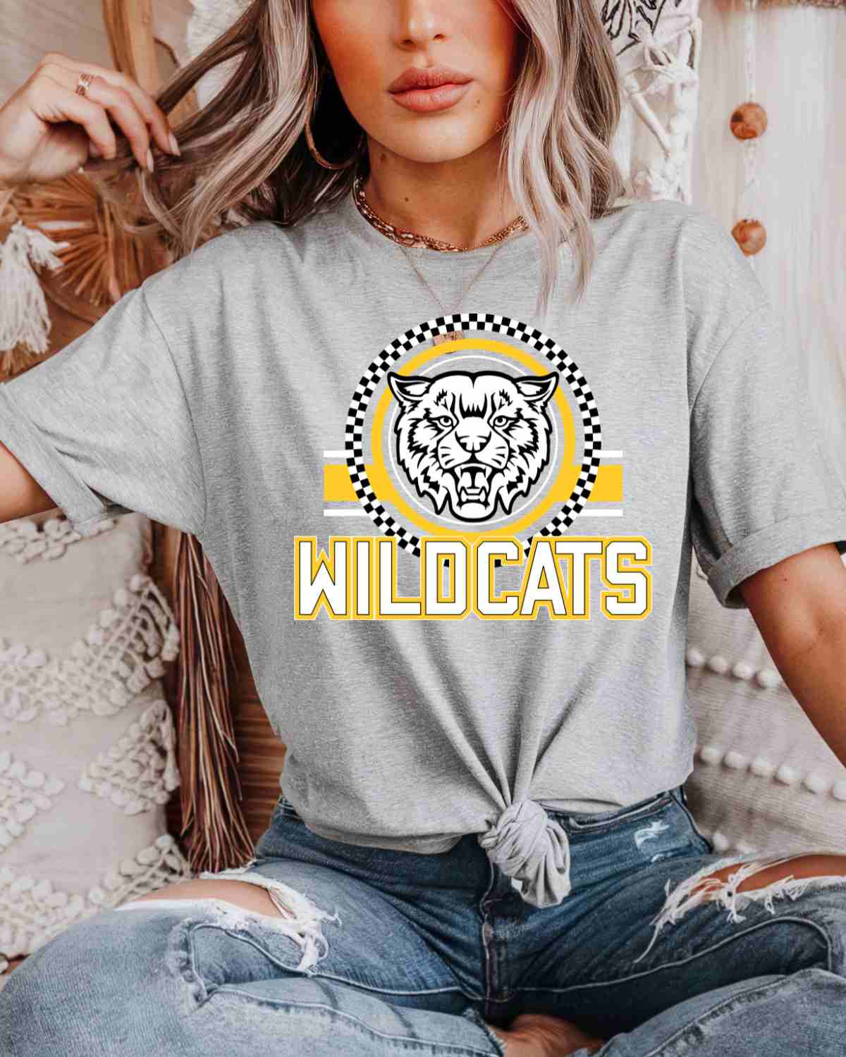 Wildcats Checkered Circle Logo DTF Transfer - Rustic Grace Heat Transfer Company