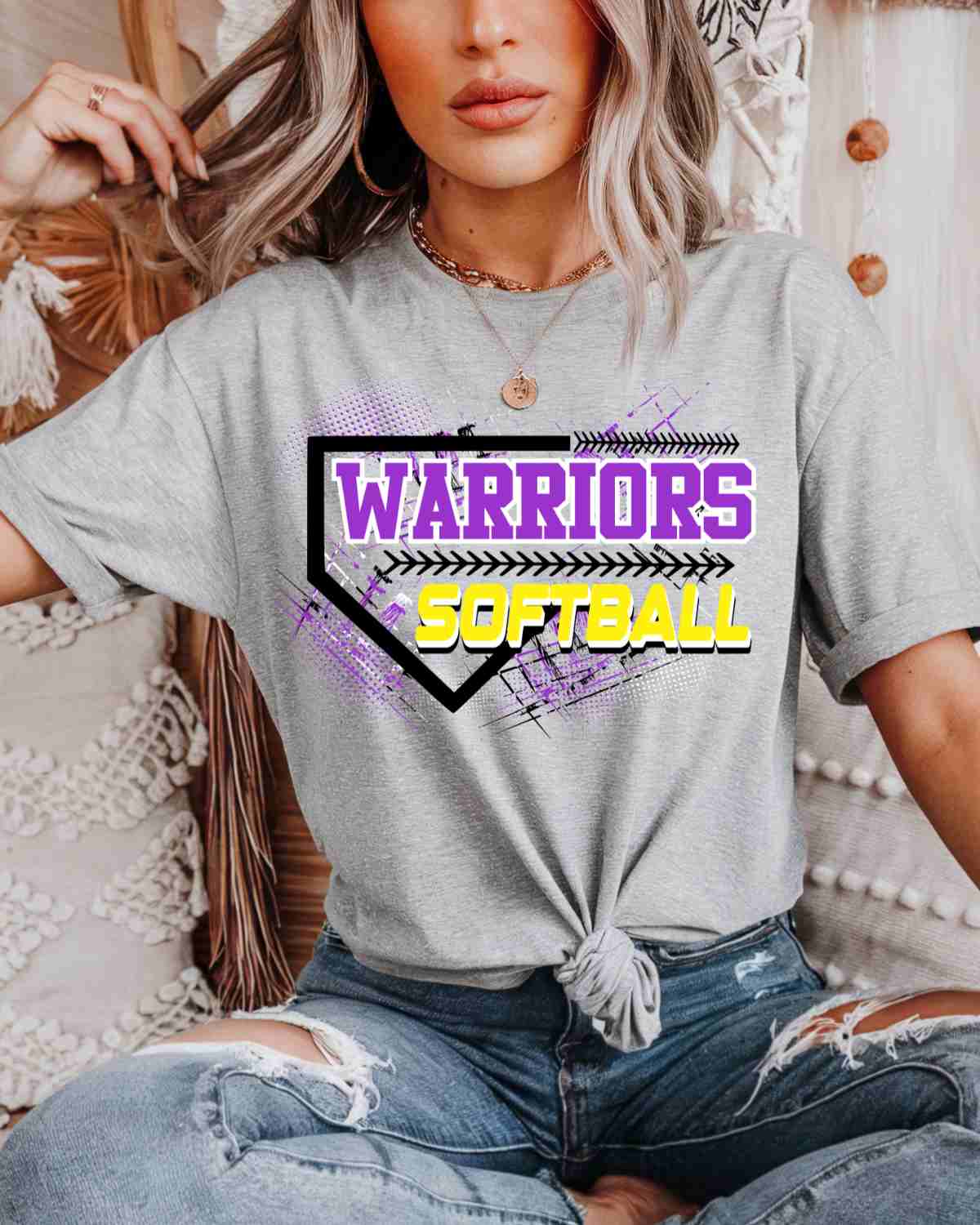 Warriors Softball Home Plate Grunge DTF Transfer - Rustic Grace Heat Transfer Company