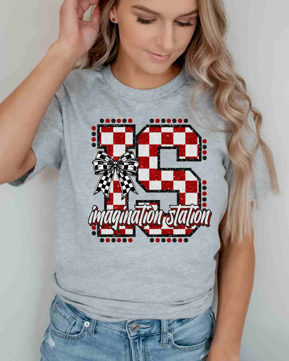 Imagination Station Checkered Letter Bow DTF Transfer - Rustic Grace Heat Transfer Company