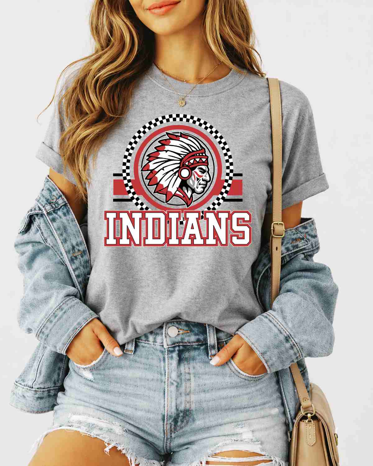 Indians Checkered Print Logo DTF Transfer - Rustic Grace Heat Transfer Company