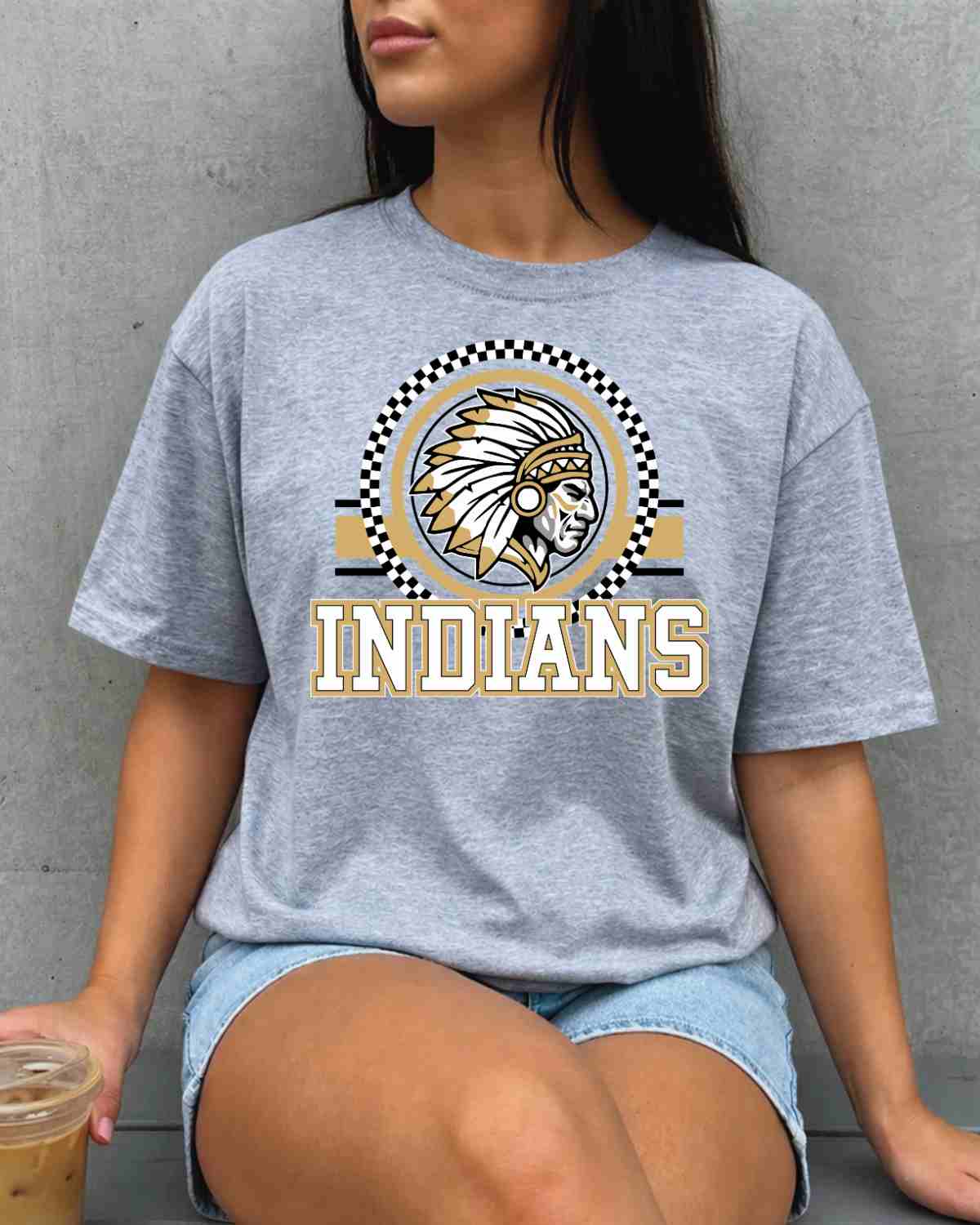 Indians Checkered Print Logo DTF Transfer - Rustic Grace Heat Transfer Company