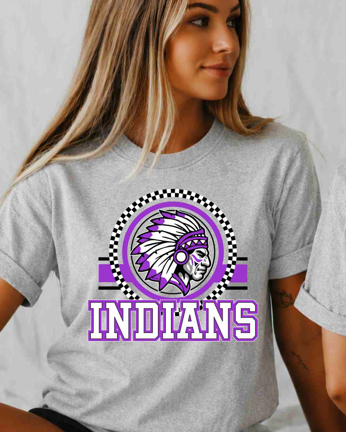 Indians Checkered Print Logo DTF Transfer - Rustic Grace Heat Transfer Company