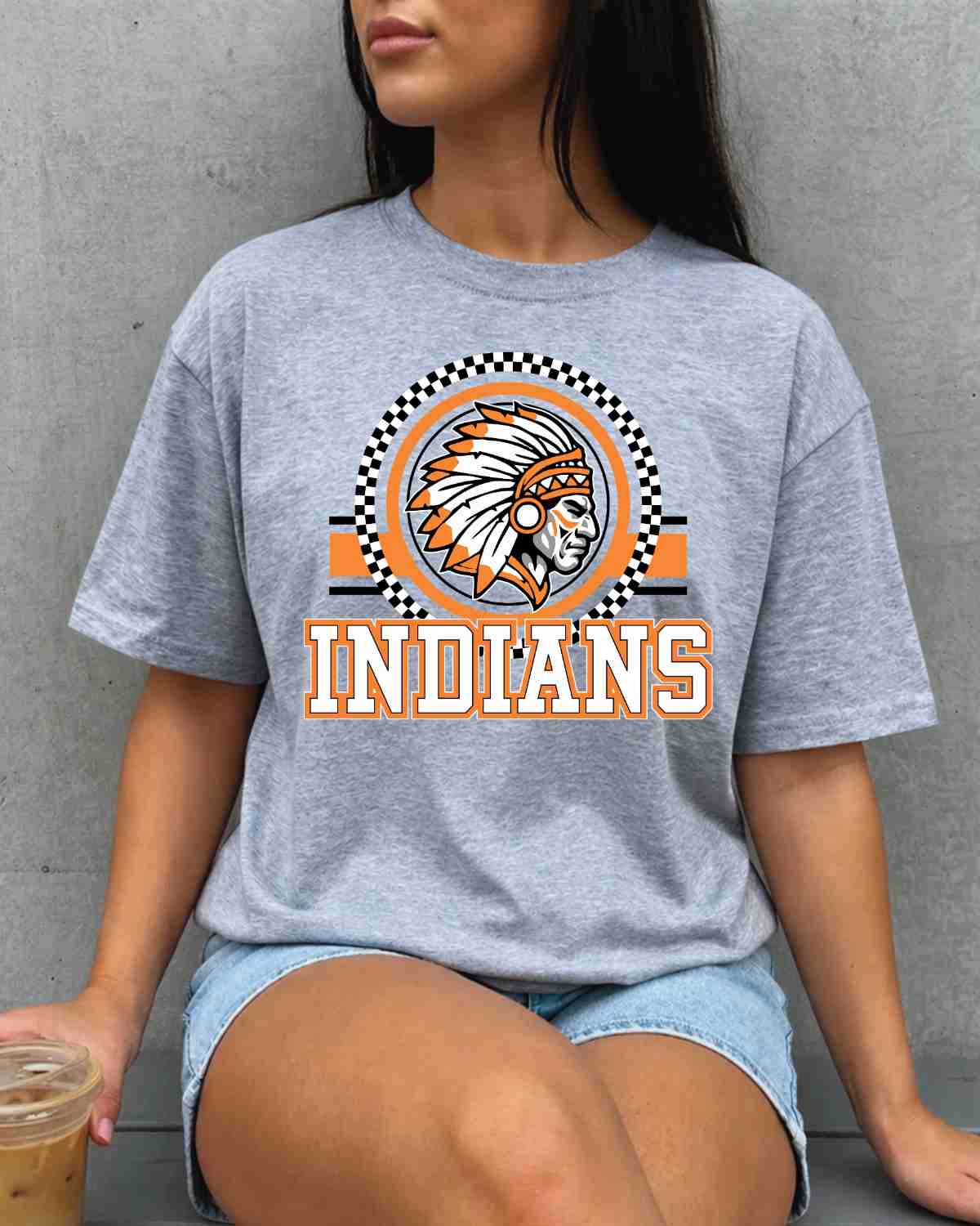 Indians Checkered Print Logo DTF Transfer - Rustic Grace Heat Transfer Company