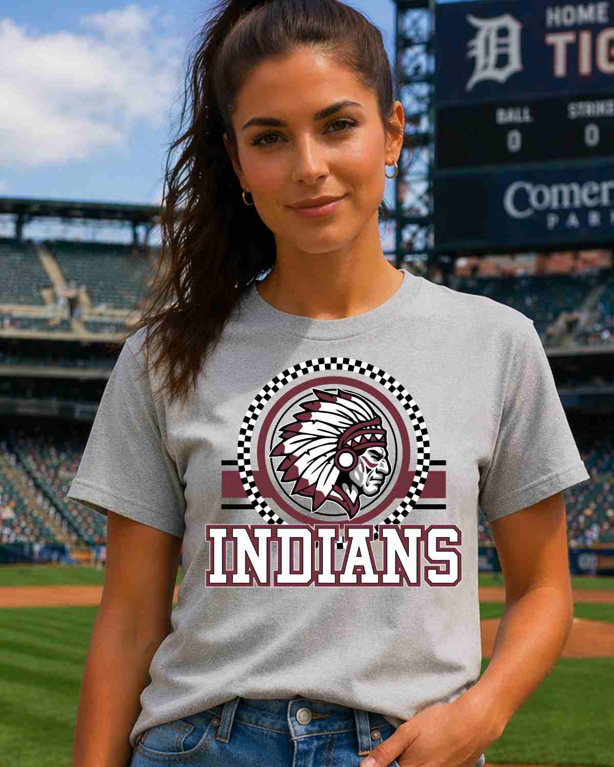 Indians Checkered Print Logo DTF Transfer - Rustic Grace Heat Transfer Company