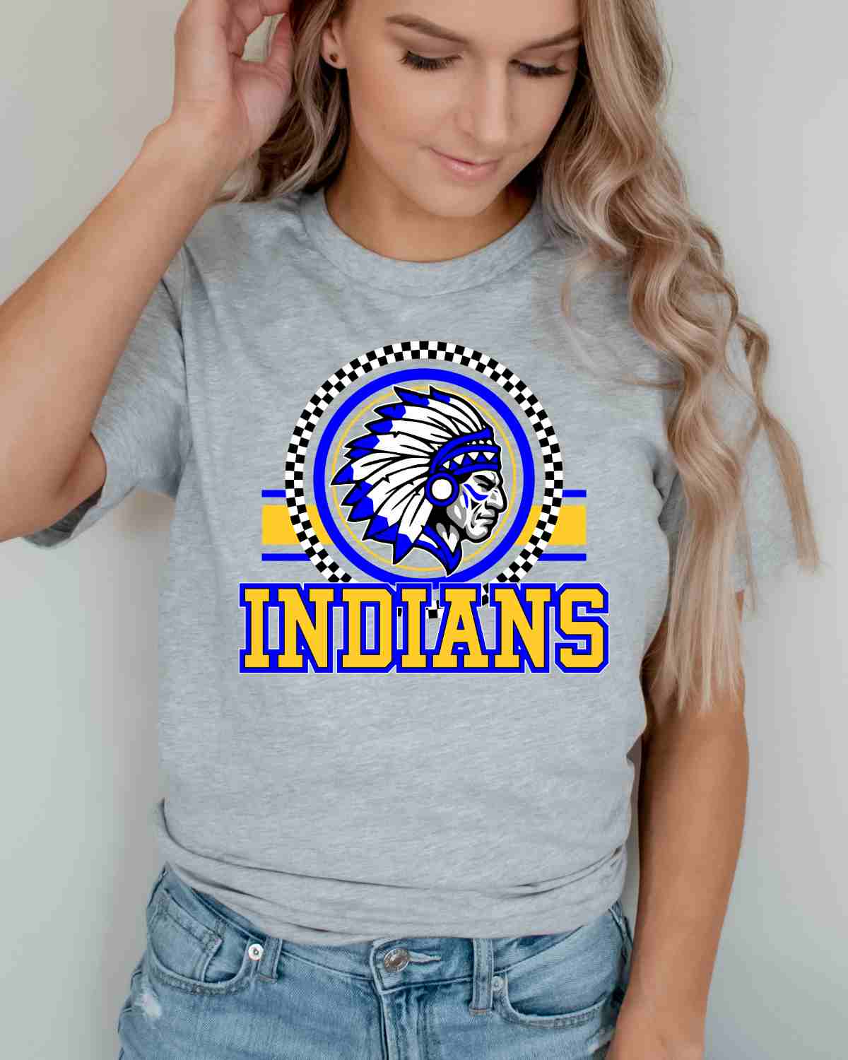 Indians Checkered Print Logo DTF Transfer - Rustic Grace Heat Transfer Company