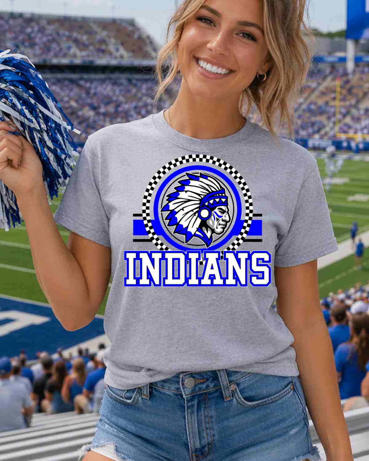 Indians Checkered Print Logo DTF Transfer - Rustic Grace Heat Transfer Company