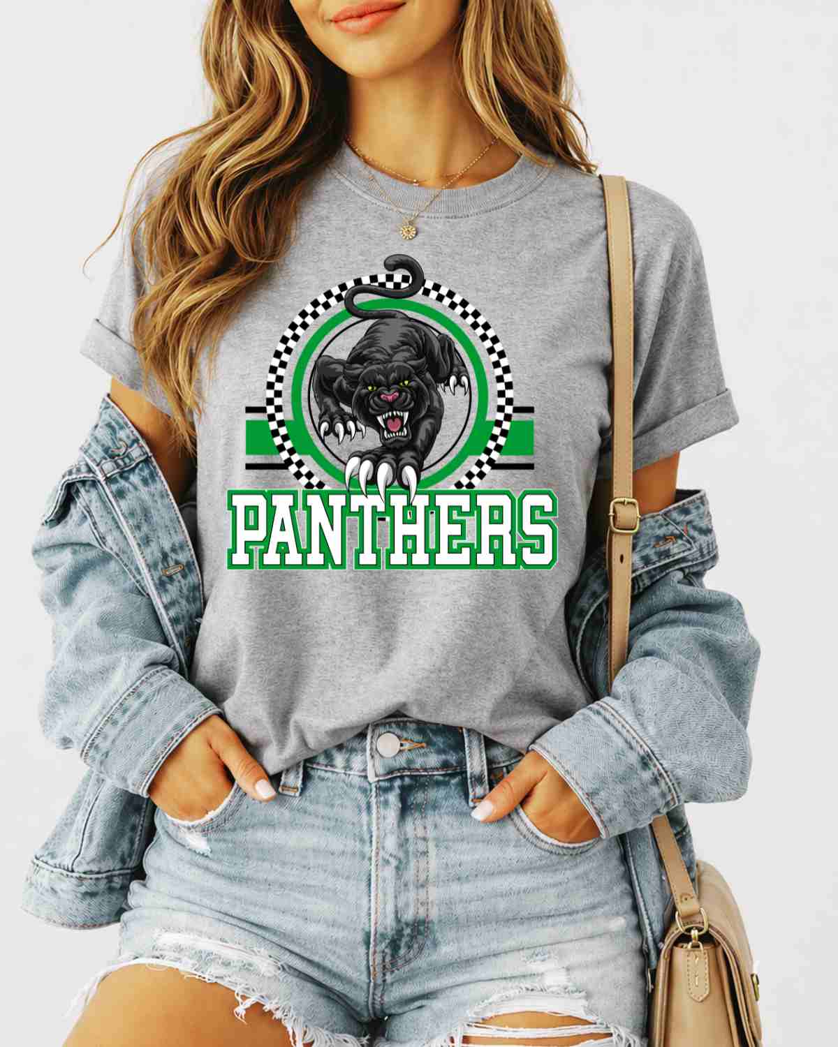 Panthers Checkered Circle Logo DTF Transfer - Rustic Grace Heat Transfer Company