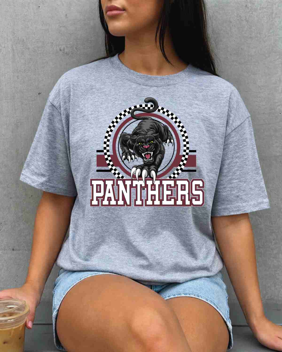 Panthers Checkered Circle Logo DTF Transfer - Rustic Grace Heat Transfer Company
