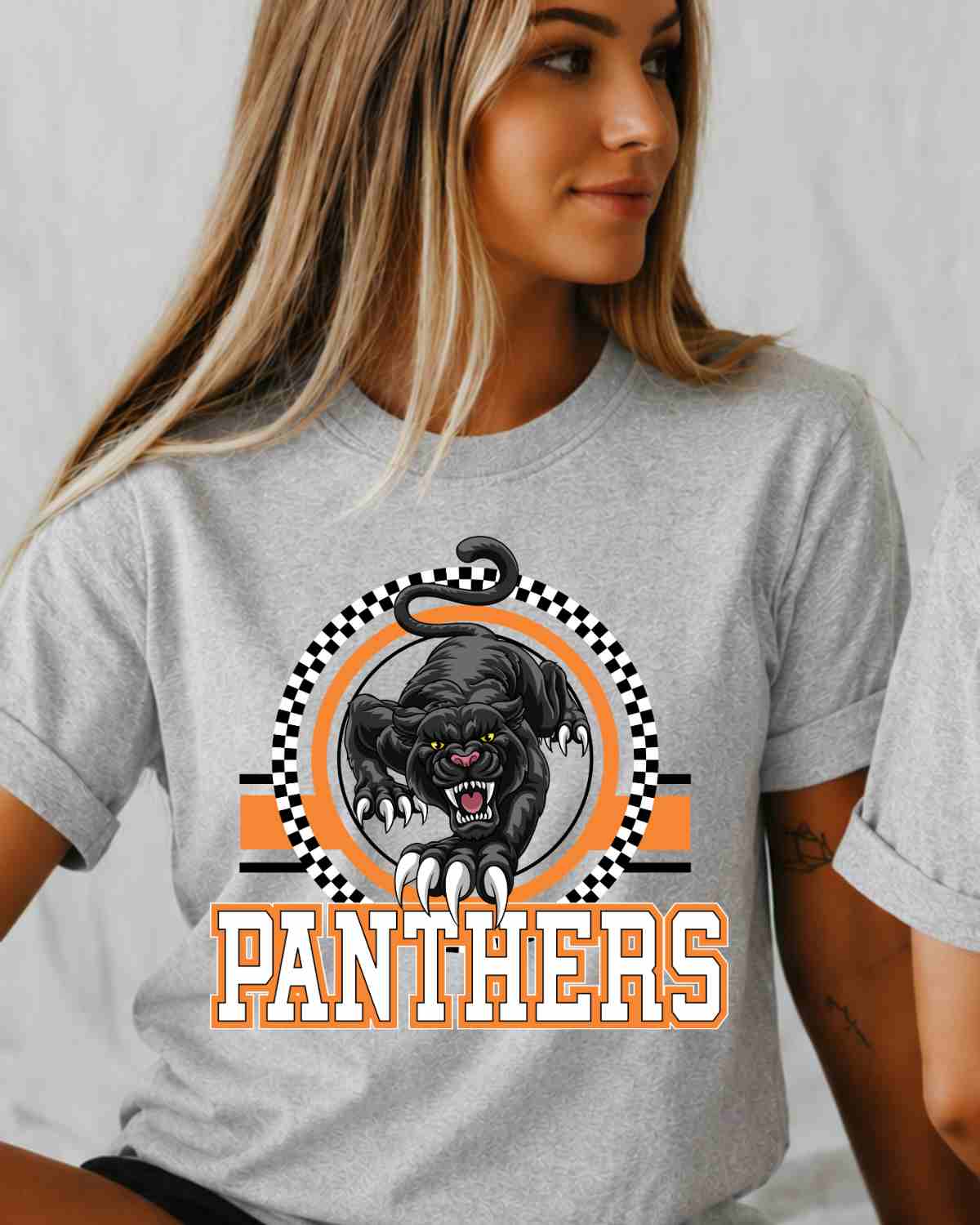 Panthers Checkered Circle Logo DTF Transfer - Rustic Grace Heat Transfer Company