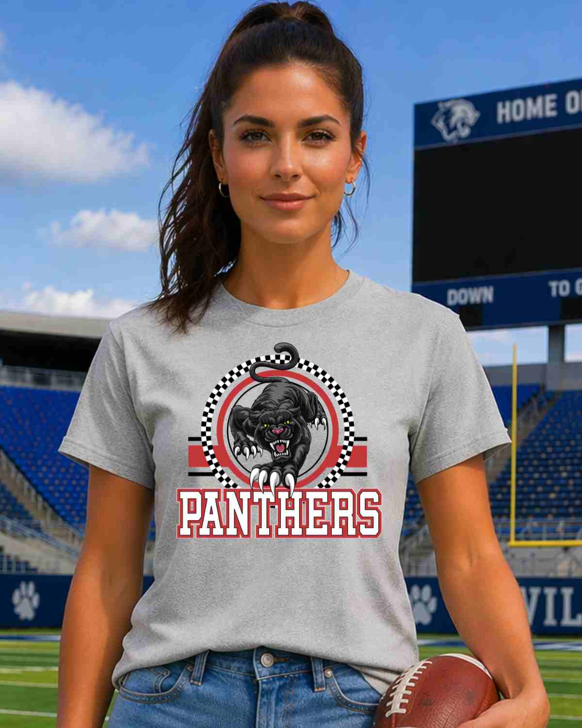 Panthers Checkered Circle Logo DTF Transfer - Rustic Grace Heat Transfer Company