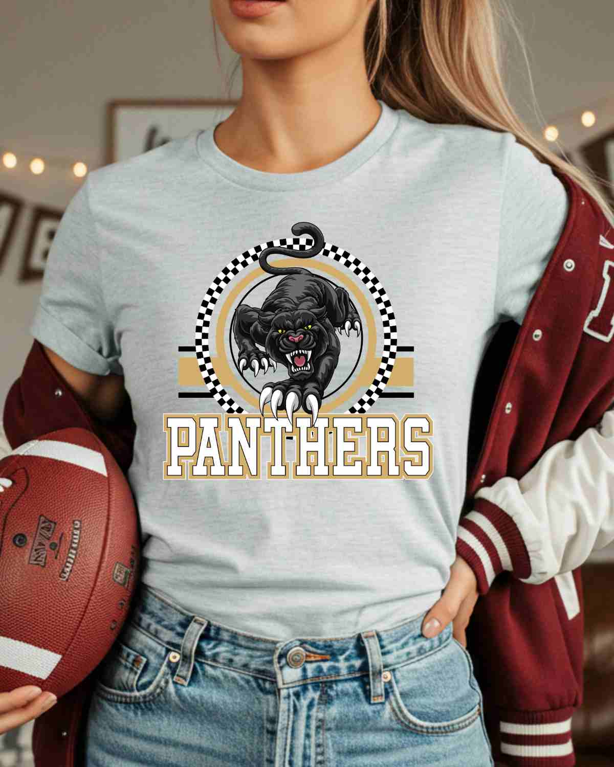Panthers Checkered Circle Logo DTF Transfer - Rustic Grace Heat Transfer Company
