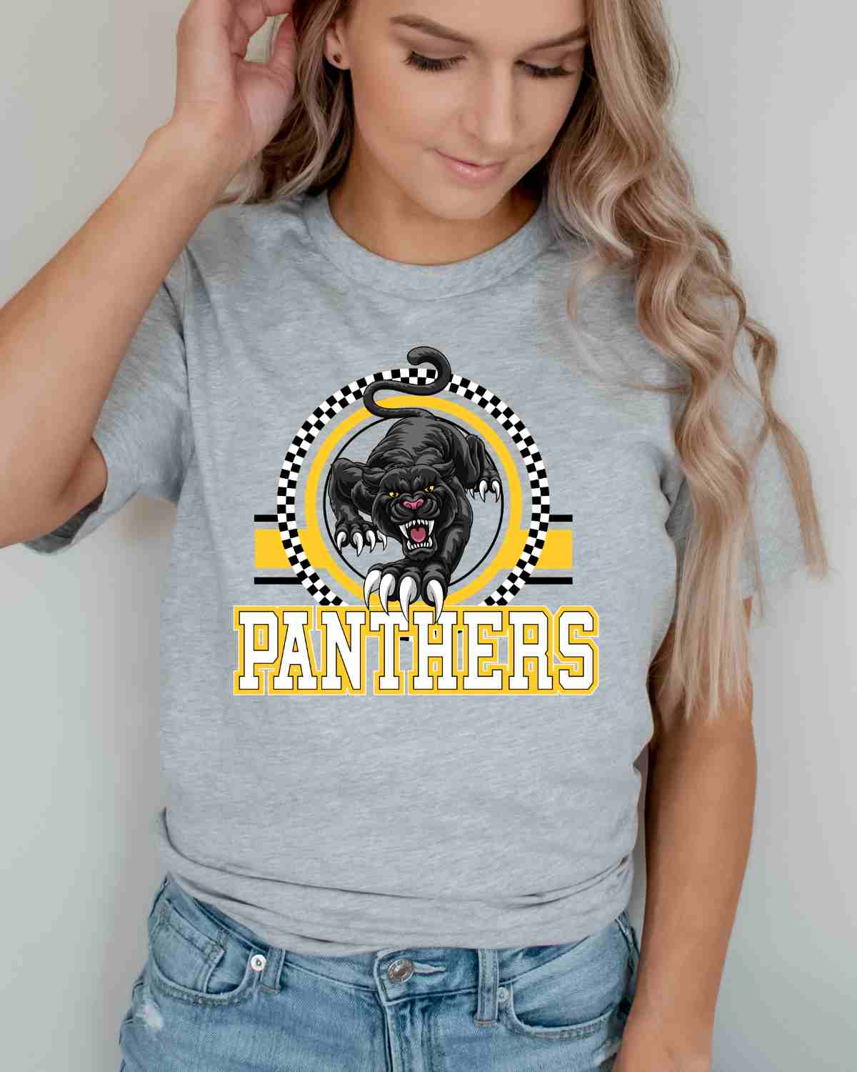 Panthers Checkered Circle Logo DTF Transfer - Rustic Grace Heat Transfer Company