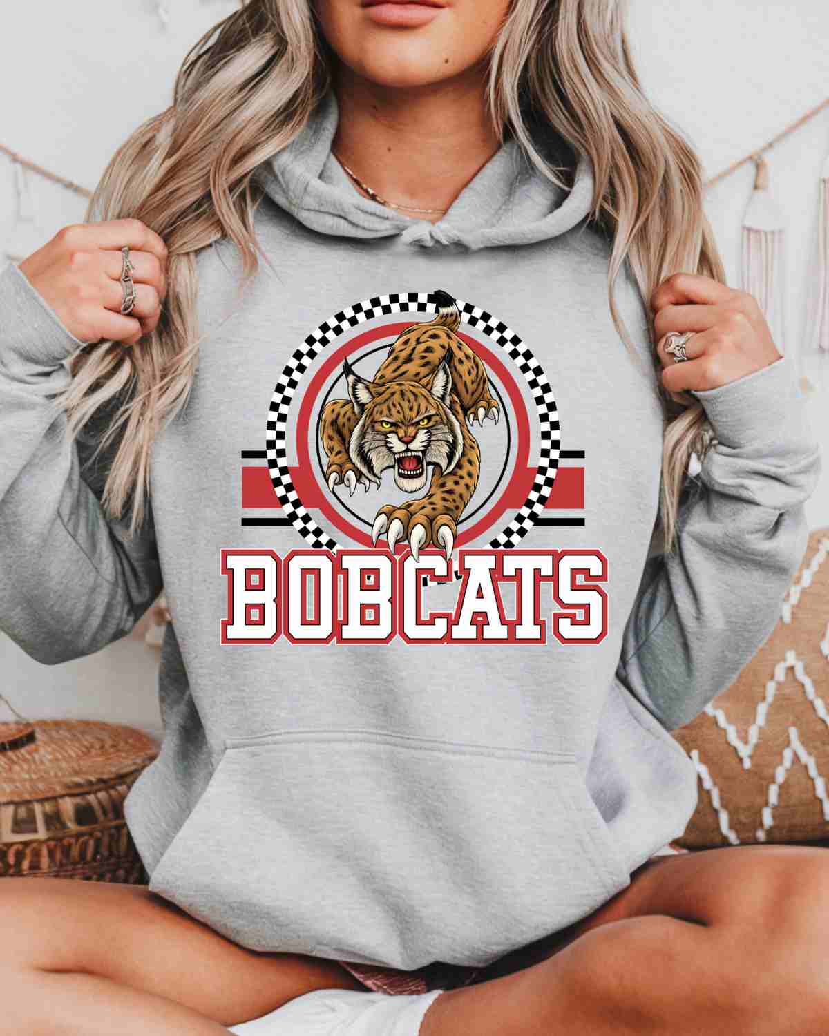 Bobcats Checkered Circle Logo DTF Transfer - Rustic Grace Heat Transfer Company