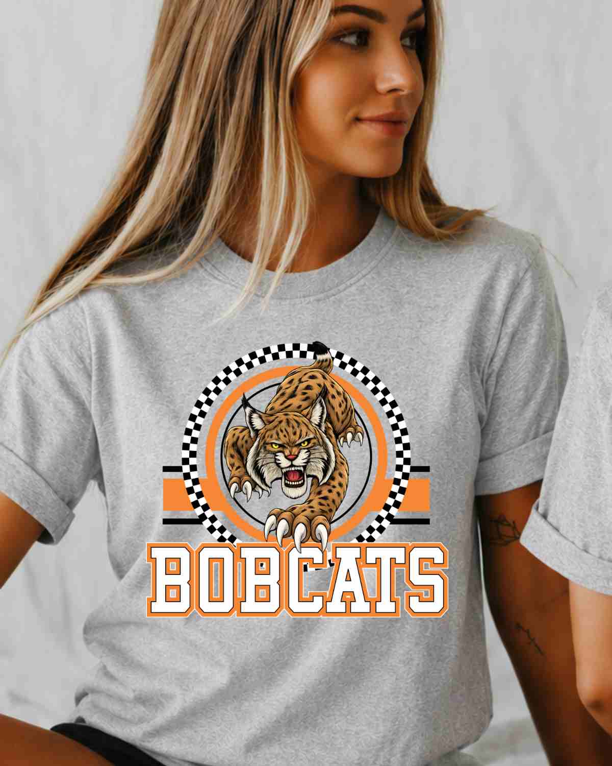 Bobcats Checkered Circle Logo DTF Transfer - Rustic Grace Heat Transfer Company