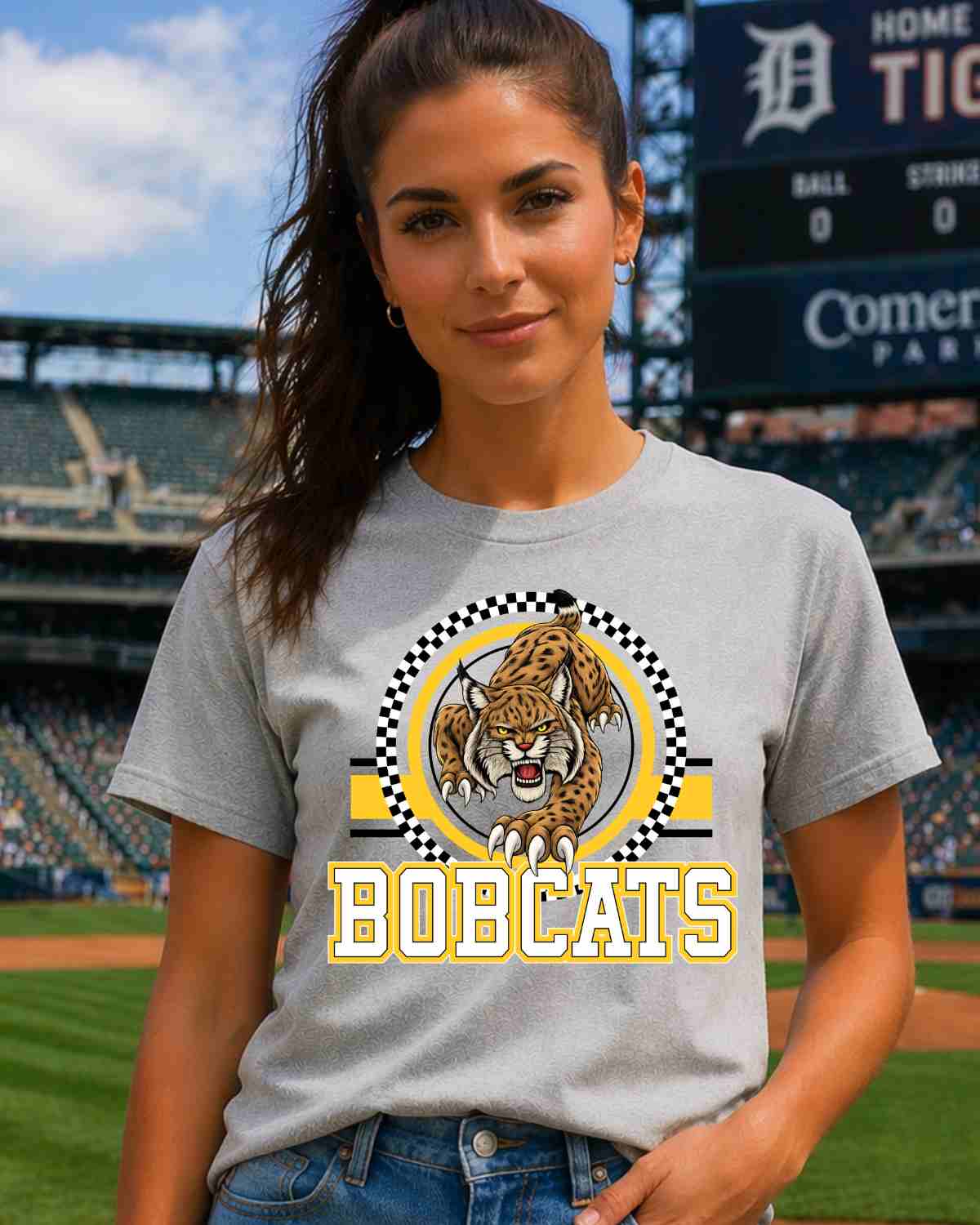 Bobcats Checkered Circle Logo DTF Transfer - Rustic Grace Heat Transfer Company