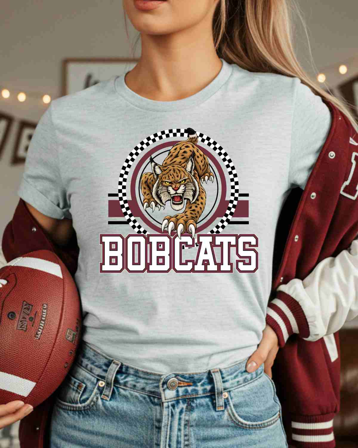 Bobcats Checkered Circle Logo DTF Transfer - Rustic Grace Heat Transfer Company
