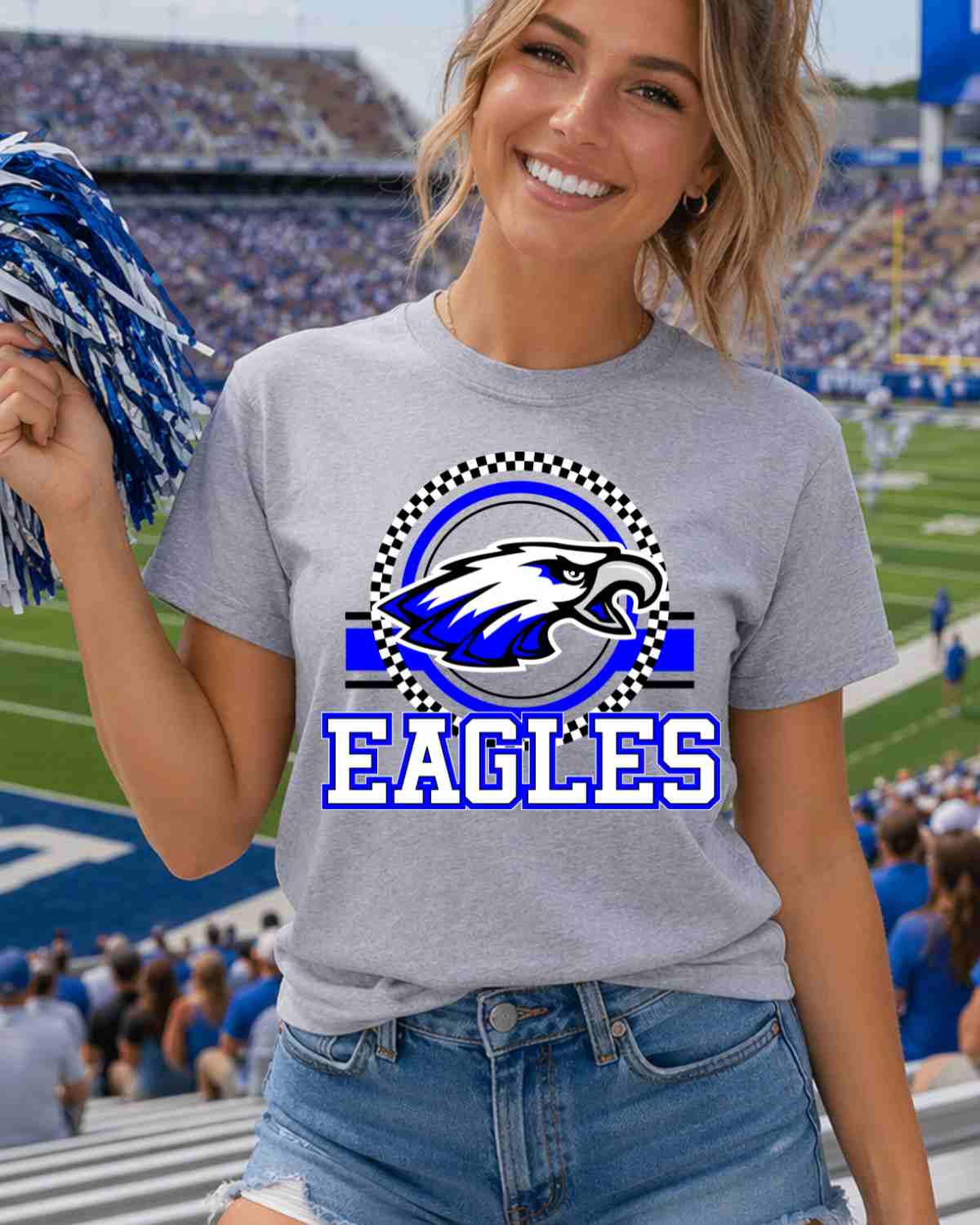 Eagles Checkered Circle Logo DTF Transfer - Rustic Grace Heat Transfer Company