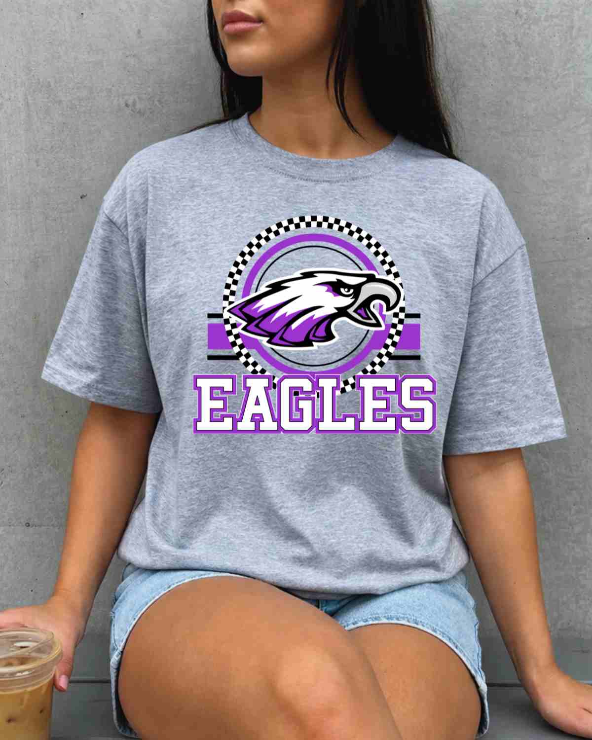 Eagles Checkered Circle Logo DTF Transfer - Rustic Grace Heat Transfer Company