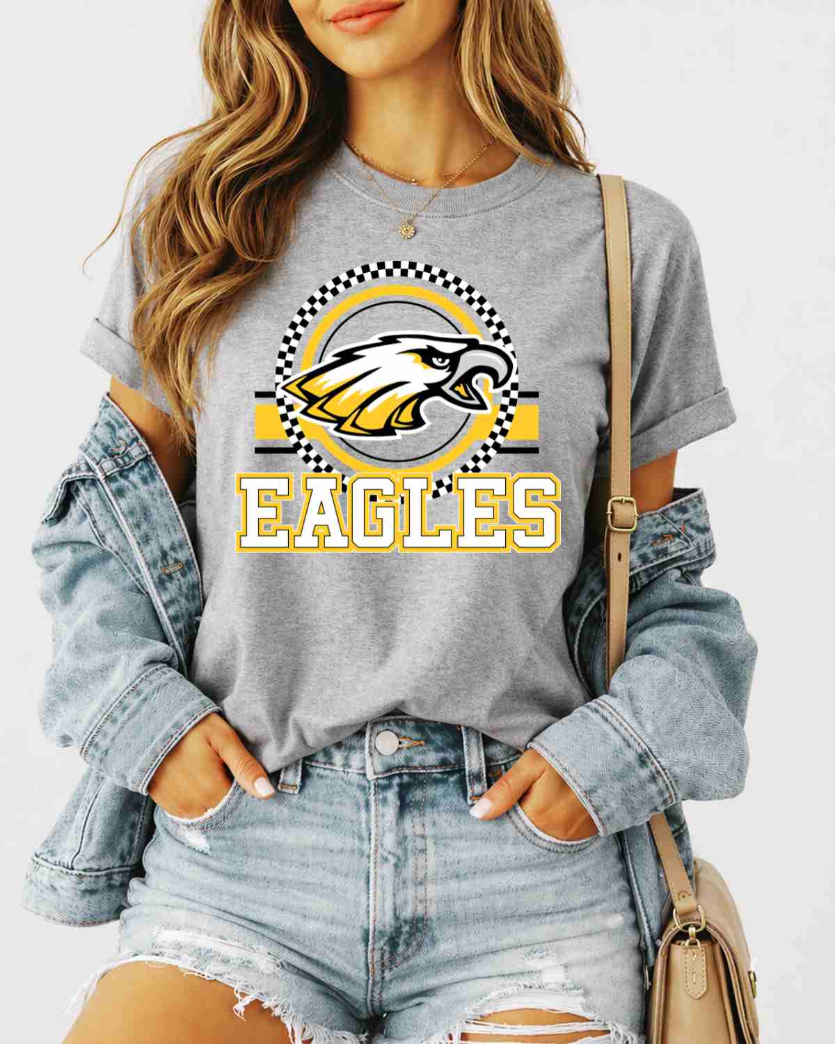 Eagles Checkered Circle Logo DTF Transfer - Rustic Grace Heat Transfer Company