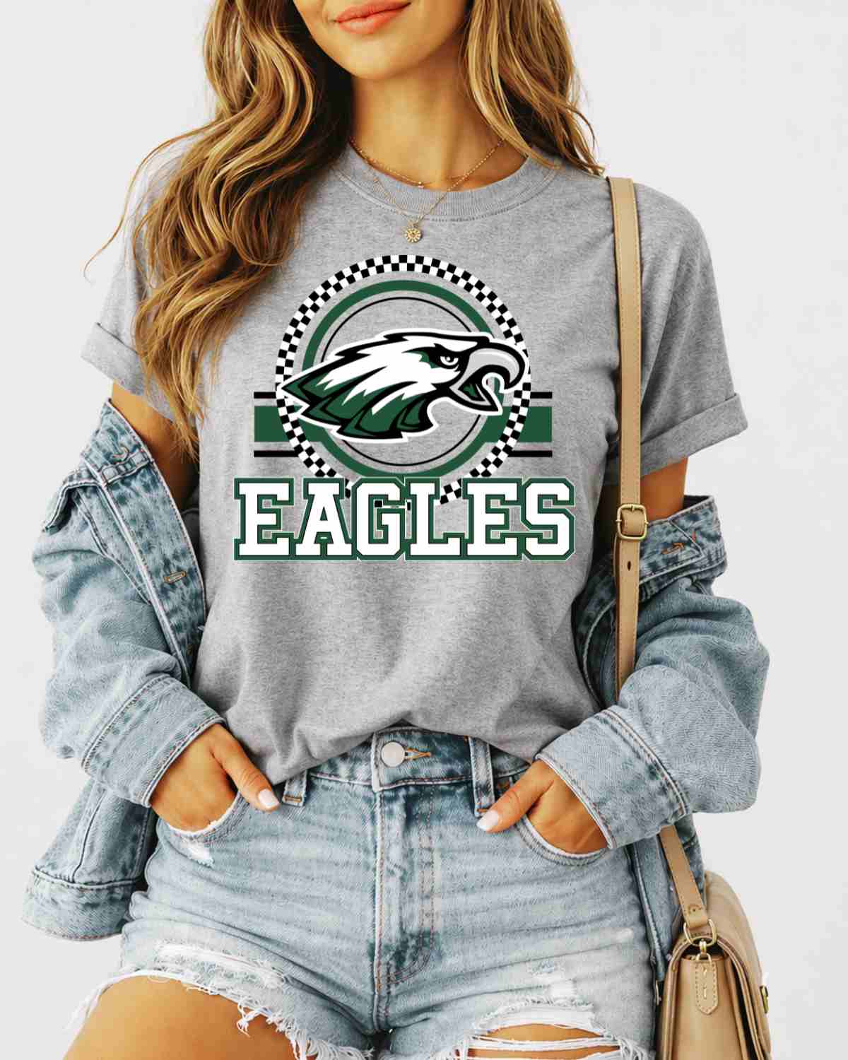 Eagles Checkered Circle Logo DTF Transfer - Rustic Grace Heat Transfer Company