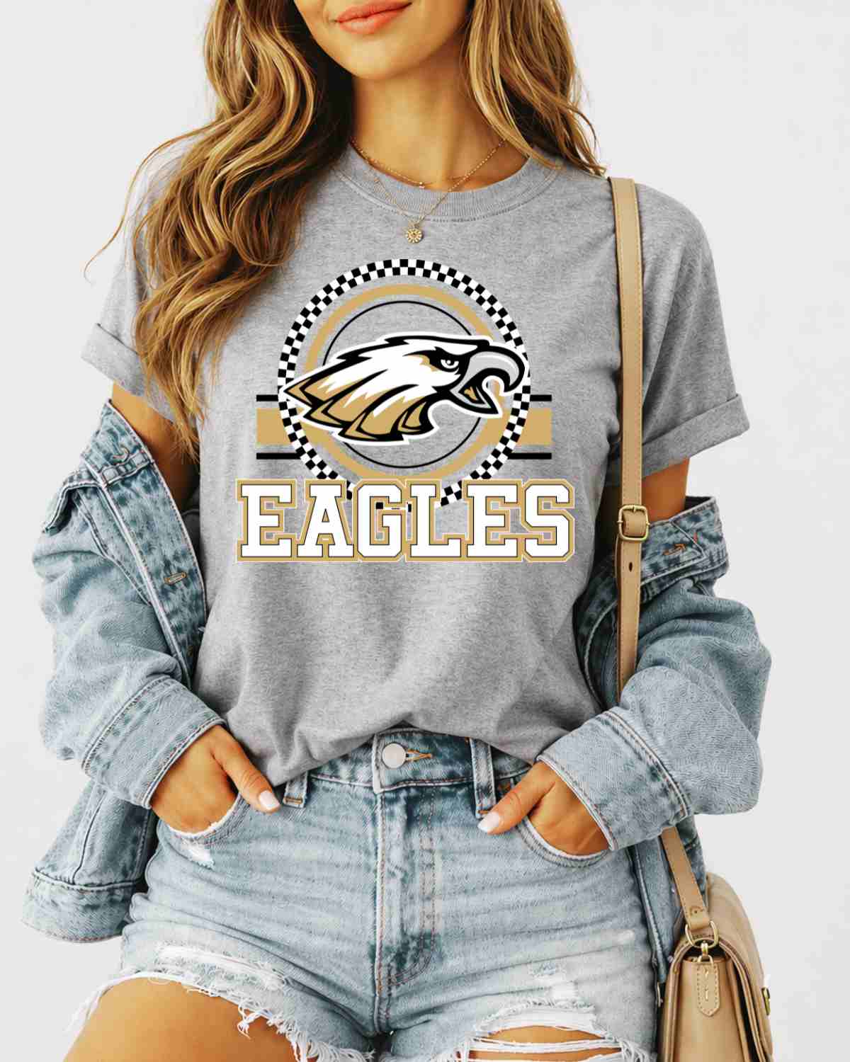 Eagles Checkered Circle Logo DTF Transfer - Rustic Grace Heat Transfer Company